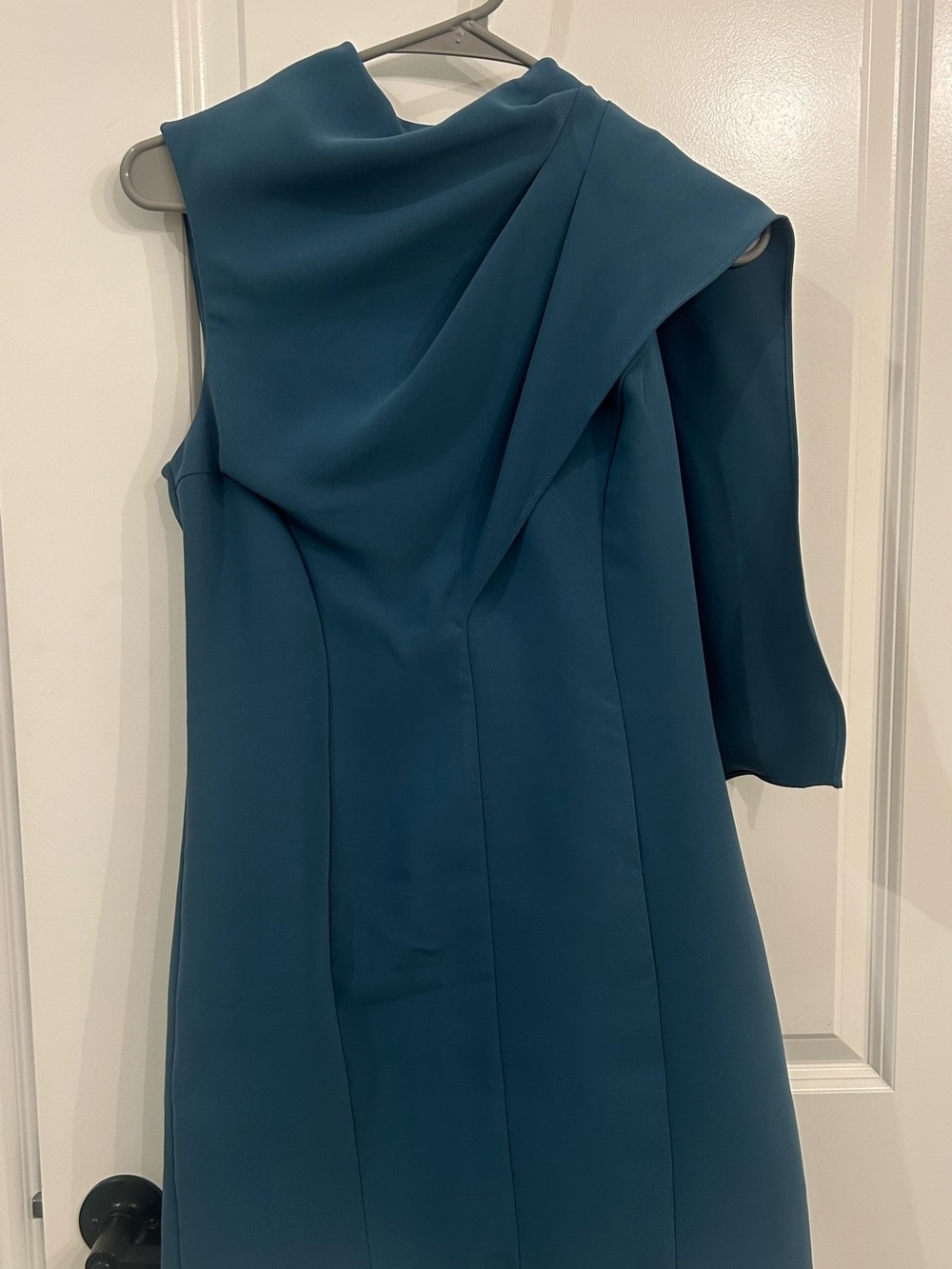 Amanda Uprichard Teal One-Shoulder Draped Cocktail Dress